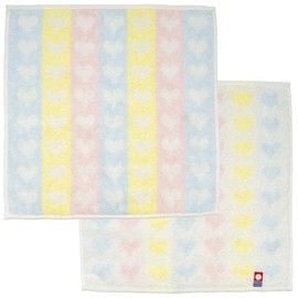 Nishio IBT-509-03-2P Imabari Towel Certified Hand Towel, Women's, Set of 2, Made in Japan, Mother's Day, Gift, Gift, 100% Cotton, 9.8 inches (25 cm), Double-Sided Pile, Water Absorbent, Striped, Heart