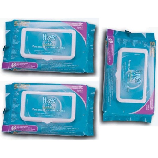 LOT OF 3 - Hygea Flushable Personal Cleansing Cloths 48 wipes each