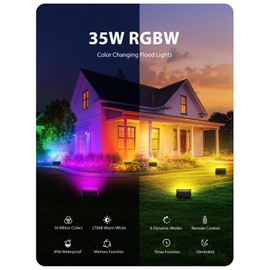 Onforu LED Flood Light Outdoor 35W Color Changing RGBW Floodlight with Remote, 2700K Warm White IP66 Stage Lighting Indoor Uplights for Events, Uplighting for Party 4 Pack
