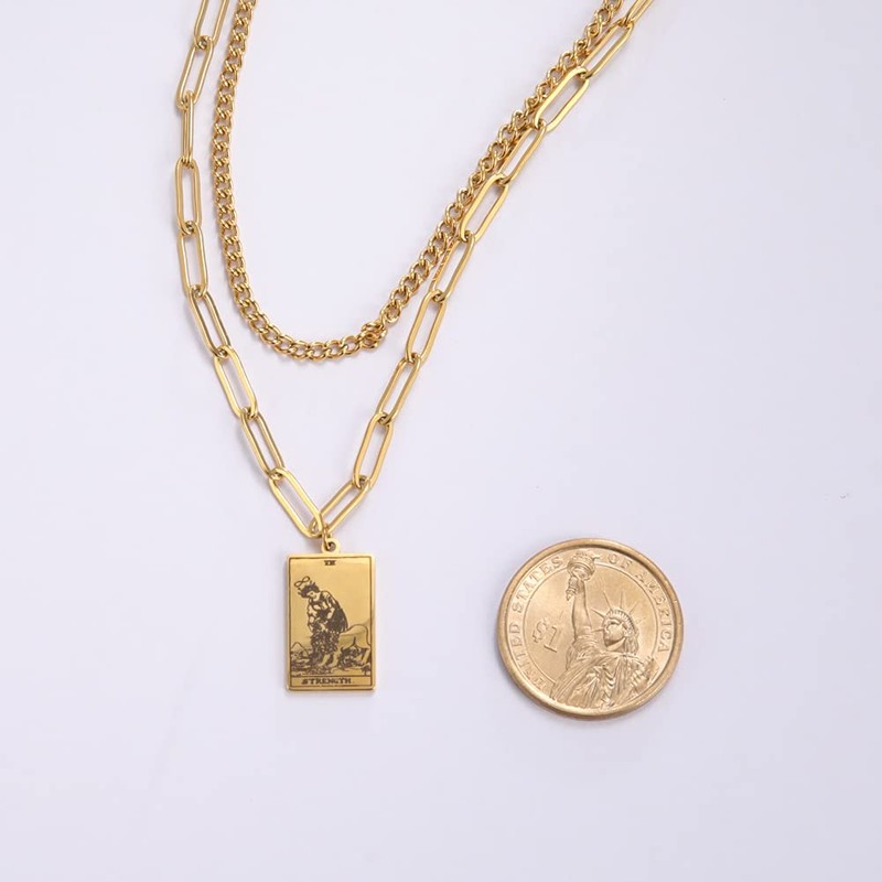 TEAMER Double Layer Necklace Vintage Tarot Jewelry Good Luck Amulet