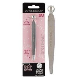 JAPONESQUE Shape & Soothe Pinzas, herramienta 2 en 1, pinza inclinada para dar forma y definir cejas y ojos para reducir la hinchazón