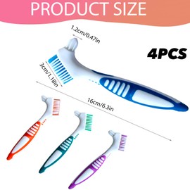 Haikole Denture Brush,4PCS Denture Toothbrush,Dentures Cleaner Brush for Dental Devices,Mouth Guard, False Teeth,No-Slip Handle Dental Appliance Cleaning Brushs (4 Colors 4pcs)