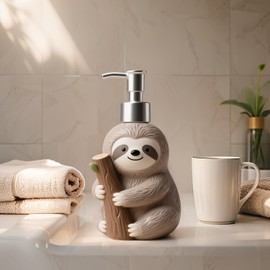 Sizikato Resin Empty Lotion Bottle Soap Dispenser with Pump, Cute Sloth Shape