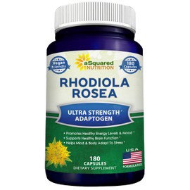 aSquared Nutrition Rhodiola Rosea Supplement 1000mg - 180 Vegan Capsules - Max Strength Rhodiola Root Extract Pills Improve Pure Energy, Brain Function & Stress Relief -Golden Root Herb Powder Tablets