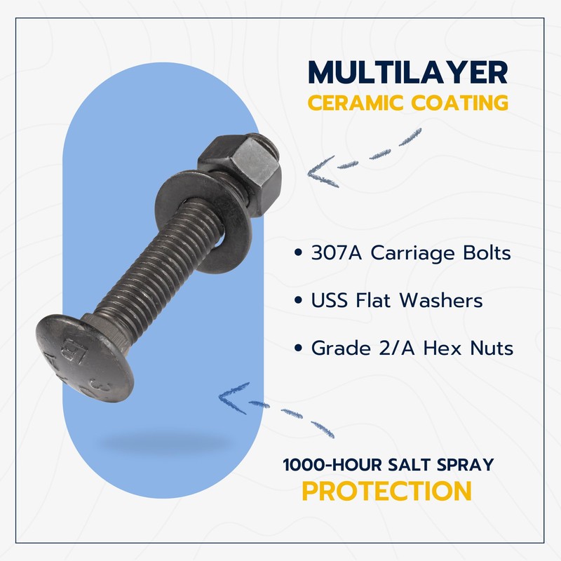 3/8" x 2-1/2" (25 Pack) Black Carriage Bolt Kit, Grade