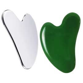 2 PCS Gua Sha Tool,Natural Jade Stone Gua Sha Tool and Stainless Steel Gua Sha Facial Tools for Face and Body SPA, Gua Sha Scraping Massage Tool for Prevents Wrinkles