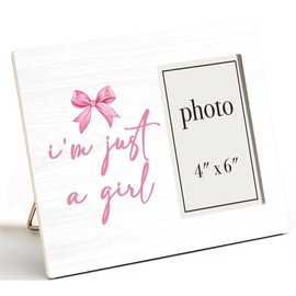 CIANMGD Pink Bow Decor Picture Frame, I'm Just a Girl, Cute Gifts for Women, Pink Gifts for Women, Christmas Birthday Gifts for Girls Wood Photo Frame, 4 x 6 Inch Photo