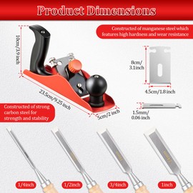 Dreyoo Woodworking Tools Include 4PCs 9.5in Wood Chisel Set with Cap & 1PC No. 4 Adjustable Hand Planer with 2 Inch Replacement Blade, CRV Steel Beveled Edge Blade Chisel, Wood Planer for Woodworking