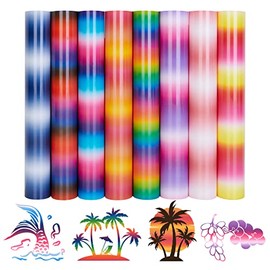 Tintnut Gradient Heat Transfer Vinyl - 8 Pack 12x8.2 inch Ombre HTV Heat Transfer Vinyl Rainbow HTV Iron on Vinyl Colorful HTV Vinyl for T-Shirts
