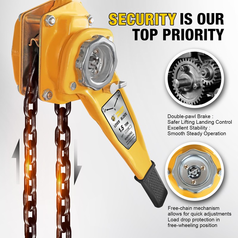YELLOW JACKET 1.5 Ton Manual Lever Chain Hoist, G80 Galvanized