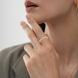 FUNEIA Set of 3 Silver Women's Rings Gold Set Stackable 18 Carat White Gold Wedding Ring Engagement Ring Wedding Rings White Zirconia Finger Ring Ankle Rings Jewellery Size 49-62, Brass, white gold