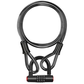 Security Cable Lock Set (4 Digital Combination U-Lock & 4 ft x 1/2" Flexible Steel Sealed Looped Ends Cable),Heavy Duty Anti-Theft U Lock with Steel Security Chain for Bikes, Outdoor Equipment