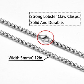 Lamciaga 3 Pcs Chain Necklace for Men，3mm Silver Black Gold Stainless Steel Chains Jewelry Gifts for Mens Boys Womens Box Chain 18"/20"/24 Inches 24.0 Inches