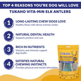 New Vita-Min Split Elk Antlers for Dogs Small to Medium with Vitamins & Minerals for Overall Health – Natural Dog Dental Treats for Oral Care (Medium)