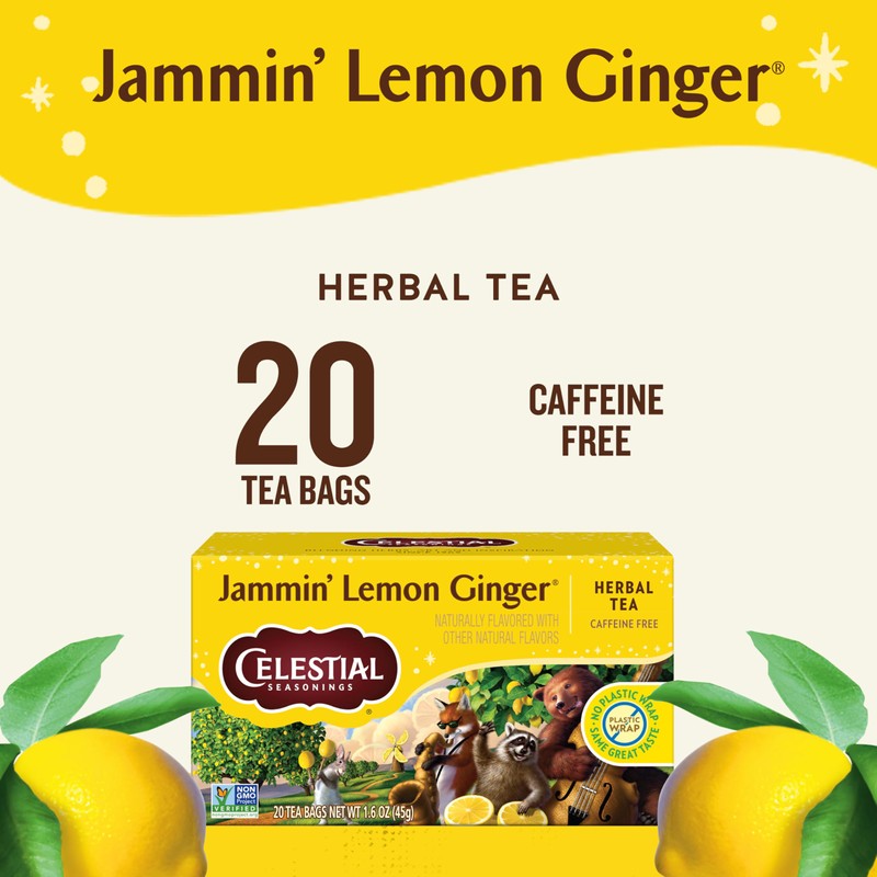 Celestial Seasonings Jammin' Lemon Ginger Herbal Tea, Caffeine Free, 20