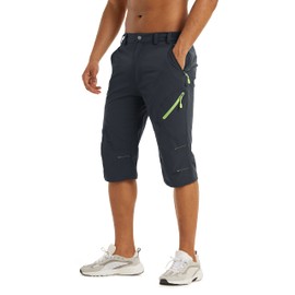 Men's 3/4 Length Pants, Cycle Pants, Stretch, Shorts, Breathable, Quick Drying, Ultra Lightweight, Trekking Pants, Thin, Outdoor, Sports Wear, Dark Gray Improved Version