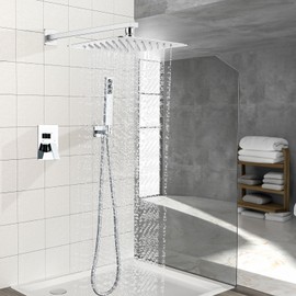 10 Inch Shower System, Wall Mounted Chrome Shower Heads, Rain Shower Head with Handheld Spray Combo, High Pressure Showerhead Shower Faucet Set with 60" Hose