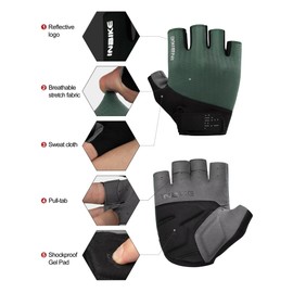 INBIKE Cycling Gloves for Men Women, Shock-Absorbing Memory Gel Padded Road Bike Gloves, Bicycle Breathable Half Finger Touchscreen Reflective Biking Gloves Green Small