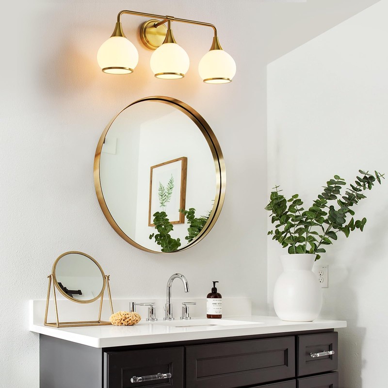 HAHZT Brushed Gold Bathroom Light Fixtures 3-Lights Vanity Lights with