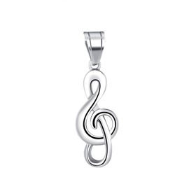 PAURO Men's Women's Stainless Steel Hip Hop Musical Note Charm Pendant Necklace Gift for Music Lovers Silver without Chain
