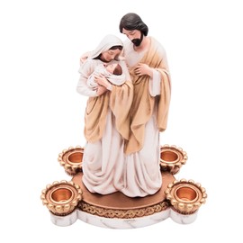 Wowser Holy Family Advent Candleholder, Religious Holiday Decor, Freestanding Tabletop Decoration, 8.75 Inches