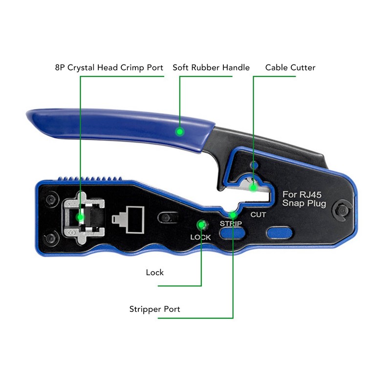 RJ45 Crimp Tool Pass Through Crimper with RJ45 Cat6 Crystal