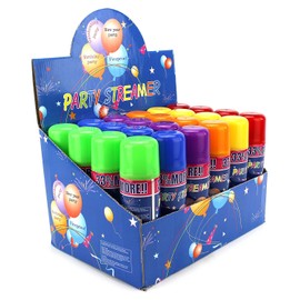 AJ Toys & Games 24 Pack of Party Streamer Spray String for Kid's Events/Celebrations, Perfect for Children's Paerties