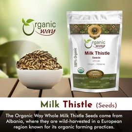 Organic Way Organic Way Whole Milk Thistle Seeds (Silybum marianum) - European Wild-Harvest, Organic & Kosher Certified, Vegan, Non GMO & Gluten Free, USDA Certified, Origin - Albania (16 Oz)