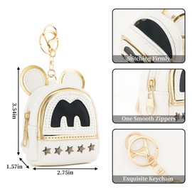 WOZEAH Mini Backpack Keychain for Women,Cute Cartoon Pouch Coin Purse with Zipper for Key Card Lipstick Headset Cosmetics Bag（M White）