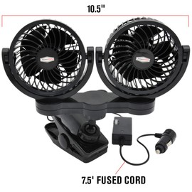 RoadPro RPSC8572 12-Volt Dual Fan with Mounting Clip, Black, 10X7X12
