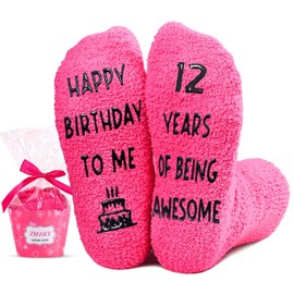 Zmart Birthday Socks Gift - Dark Pink Coral Fleece Cupcake Packaging for 12 Year Old Girls Preteen Birthday Present with Fun Sole Letters