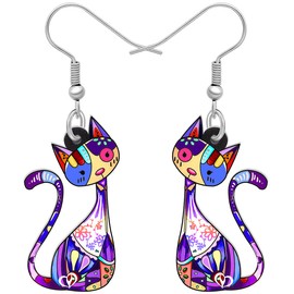 TIZURO Acrylic Cute Colorful Cat Earrings Fun Cartoon Kitten Pets Animals Dangle Novelty Jewelry For Women cat Lovers Mom Charms Party Gifts (Purple)