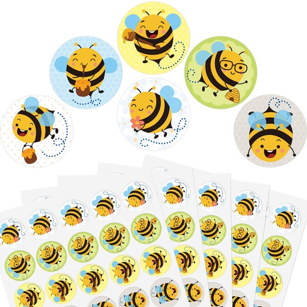 600 Pieces Bee Stickers Cute Yellow Bumble Honey Bee Stickers Round Bee Label Decals for Kids Birthday Baby Shower Teacher Reward Bee Theme Party Classroom Decoration, 1.2 Inch