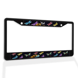 Metal Insert License Plate Frame Colorful Dragonflies Weatherproof Car Accessories Black 2 Holes Solid Insert