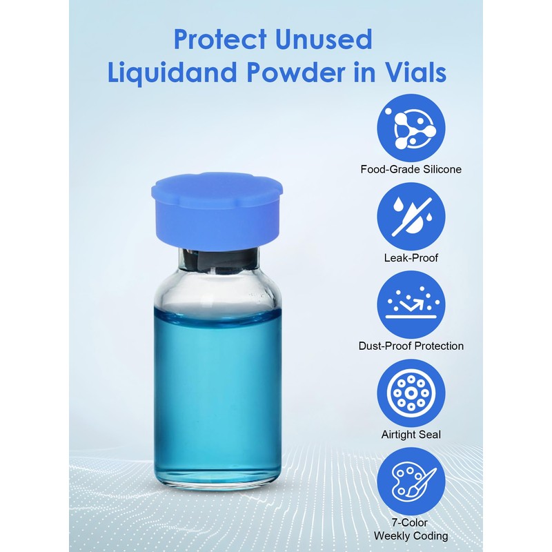 10Pcs 5ml Silicone Peptide Vial Caps, 10 Colors Glass Vial