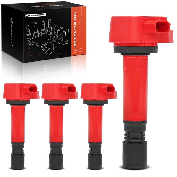 A-Premium (Red) Engine Ignition Coil Pack Compatible with Honda Civic