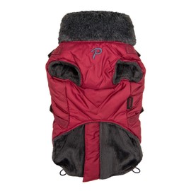 Puppia Isolde Mock Neck Full Zip up Warm Winter Jumper Vest with Integrated Harness for Small and Medium Dogs, Wine, Large