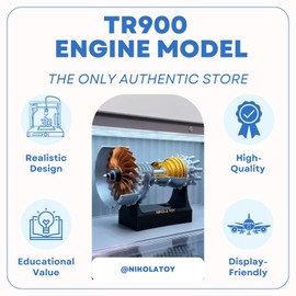 NIKOLATOY TR900 Turbofan Jet Engine Model-3D Printer Aircraft Engine Kit-1:20 Turbojet Engine Model-Mechanical Science Education Toy-Aviation Enthusiast Gift-Standard Version