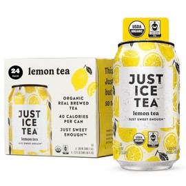Just Ice Tea, Lemon Flavored Black Iced Tea, 24-Pack (12oz Cans), USDA Certified Organic, Real Brewed, Low Calorie, No Artificial Sweeteners, Fair Trade, Made in USA.