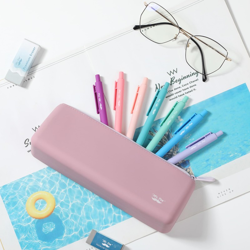 Mr. Pen- Silicone Pencil Case Pouch, Dusty Pink, Aesthetic Triangular