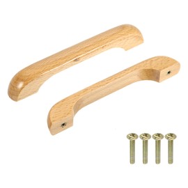 sourcing map 2Pcs Wood Drawer Pulls Handles Set 128mm/5.04" Hole Spacing Beech Wood Kitchen Cabinets Knobs Handle Dresser Furniture, Wood Color