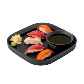 Madesmart dipware Dinner Plate with Collapsible and Removable Dip Bowl for Meals and Appetizers; Reusable Serving Plate with Multipurpose Bowl, Translucent Carbon