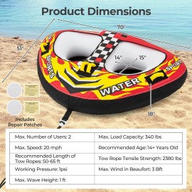 Costway Towable Tube for Boating 1 or 2 Person Inflatable Boat Tube for Youth & Adult