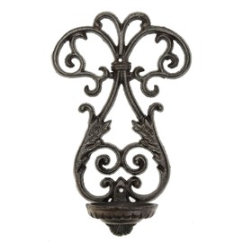 Sungmor Cast Iron Wall Hanging Sconce Tealight Pillar Candlesticks Holder - Vintage Simple Style Emblem Shape Home Candle Display Holder - Handmade Art Candle Stand Decor for Indoor Outdoor