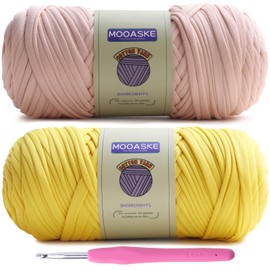 Mooaske - Paquete de 2 hilados de ganchillo para tejer bricolaje, ganchillo, tela de ganchillo, muñecas, hilo grueso de 400 g para ganchillo con mezcla de poliéster y elastano (beige + amarillo)