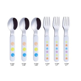 EXZACT Kids Cutlery 6pcs Stainless Steel 18/10 Toddler Children's Cutlery - 3 x Forks, 3 x Spoons - BPA Free - Dishwasher Safe - Stars & Dots