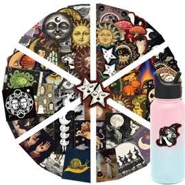 Vintage Celestial Stickers for Water Bottle Laptop,Planet Moon Sun Vinyl Waterproof Decals,Horror Aesthetic Sticker for Adults Teens Kids,Witch Party Favors 50 Pcs