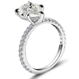 Jolics Engagement Ring 8 * 12mm Pear Cut 4 Carat D Color VVS1 Sterling Silver Moissanite Ring Promise Ring Express Your Heart size 5-10 (Moissanite, 5.5)