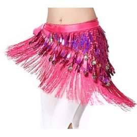 Lauthen.S Belly Dance Hip Scarf with Tassels Sequins, Triangle Coins Wrap Skirt Music Festival Clothing
