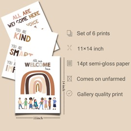 WINDVALE Set of 6 Boho Rainbow Poster Diversity Posters for Classroom Decor Therapy Office Decor School Counselors' Supplies - Gifts for Teachers, Counselors, Social Workers,Therapists (Rainbow)